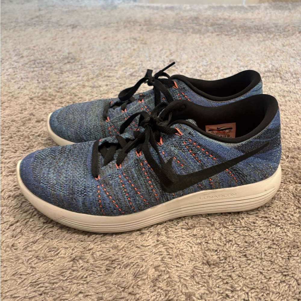 Nike lunarlon Blue Flyknit Trainers with Black Swoosh and White Sole (Worn 2x)